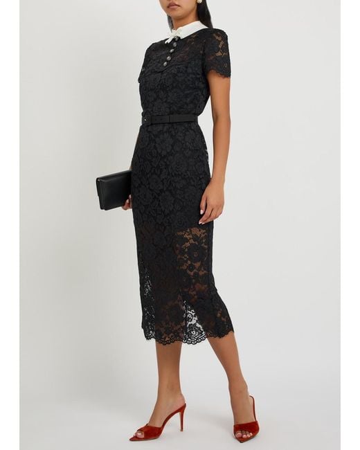 Self-Portrait Black Tailored Guipure Lace Midi Dress