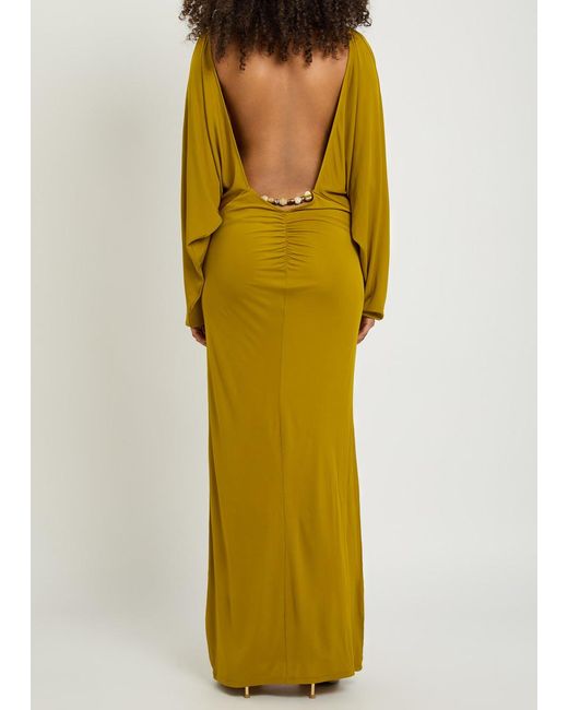 De La Vali Yellow Devana Open Back Jersey Maxi Dress