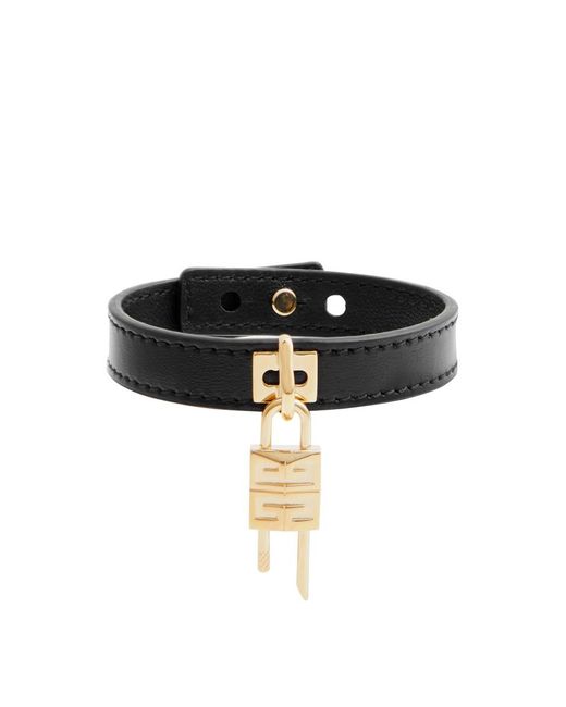 Givenchy Black 4g Lock Leather Bracelet