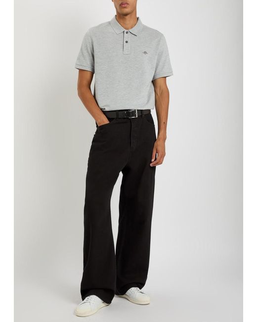 Gant Gray Logo-Embroidered Piqué Cotton Polo Shirt for men