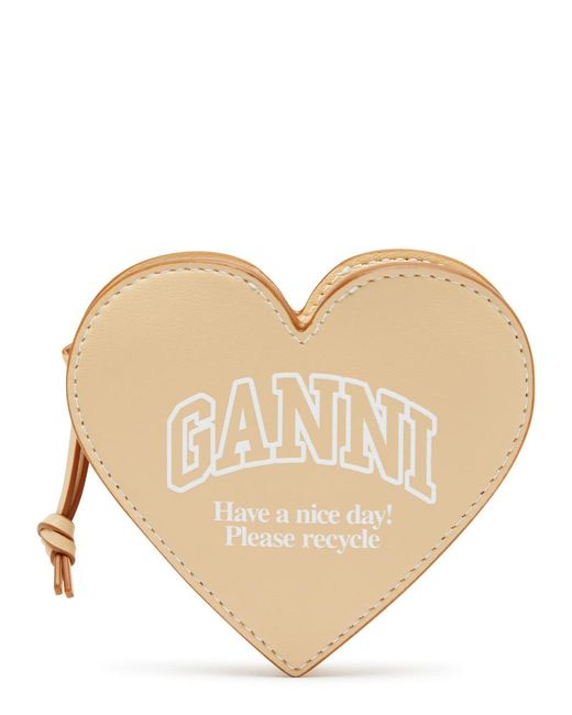 Ganni Natural Heart Logo-print Leather Coin Purse