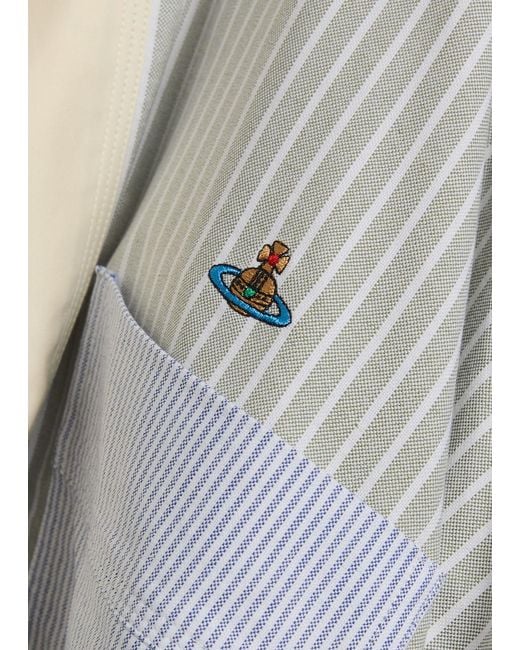Vivienne Westwood White Logo-Embroidered Asymmetric Striped Cotton Shirt for men