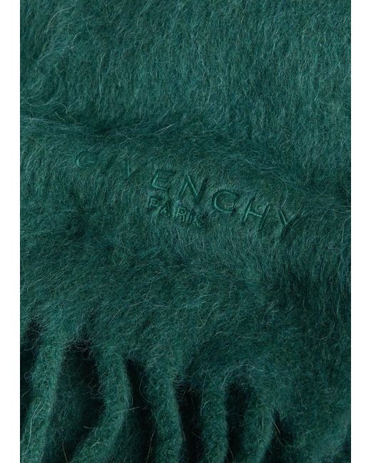 Givenchy Green Logo-Embroidered Fringed Alpaca-Blend Scarf