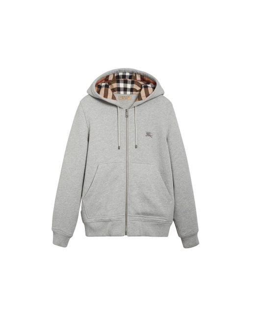 Burberry Gray Check Detail Hooded Sweatshirt for men