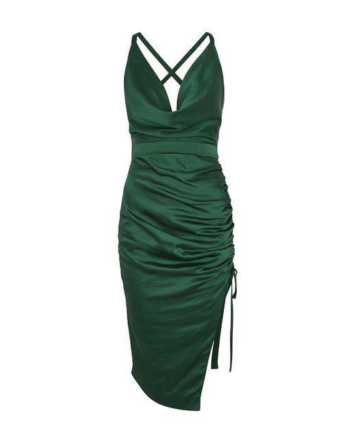 Lavish Alice Emerald Ruched Satin Midi Dress in Green - Lyst