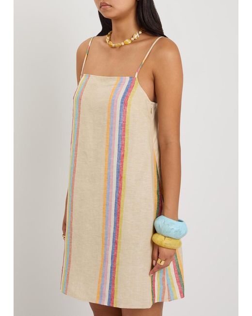 Staud Natural Laura Striped Linen Mini Dress