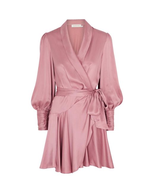 Zimmermann Silk-satin Mini Wrap Dress in Pink for Men | Lyst