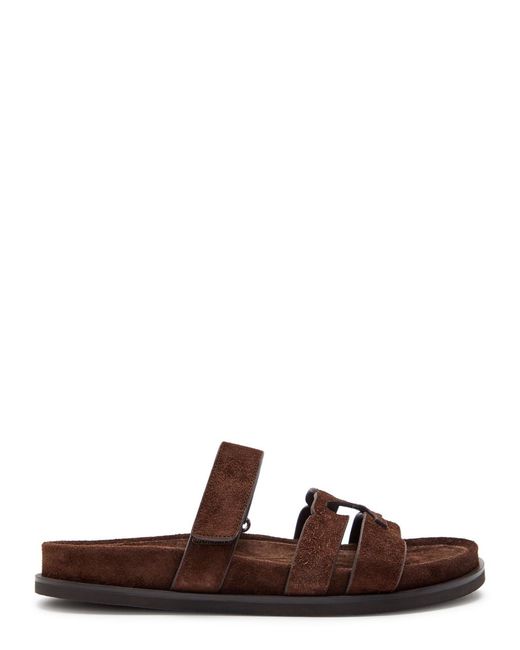 Tory Burch Brown Ines Sport Brushed Suede Sliders