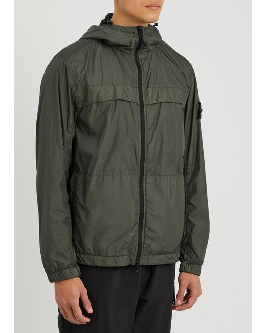 Stone Island Green Crinkle Reps Hooded Shell Jacket for men