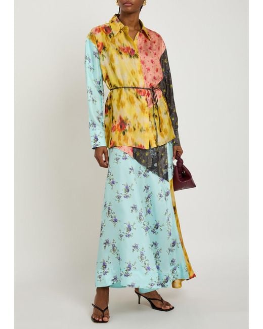 Ganni Yellow Panelled Silk Shirt