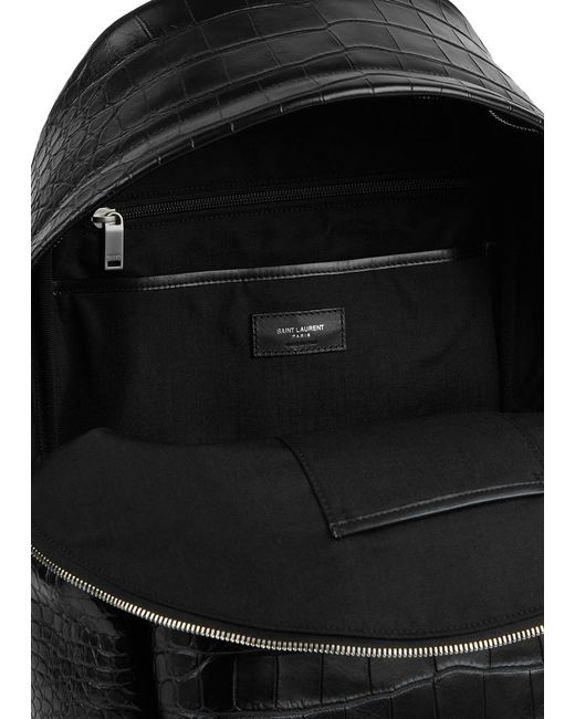 Saint Laurent Black City Crocodile-effect Leather Backpack for men