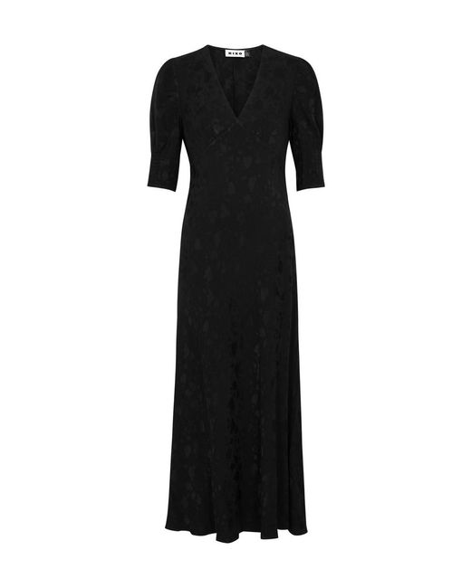 Rixo Black Zadie Jacquard Woven Midi Dress