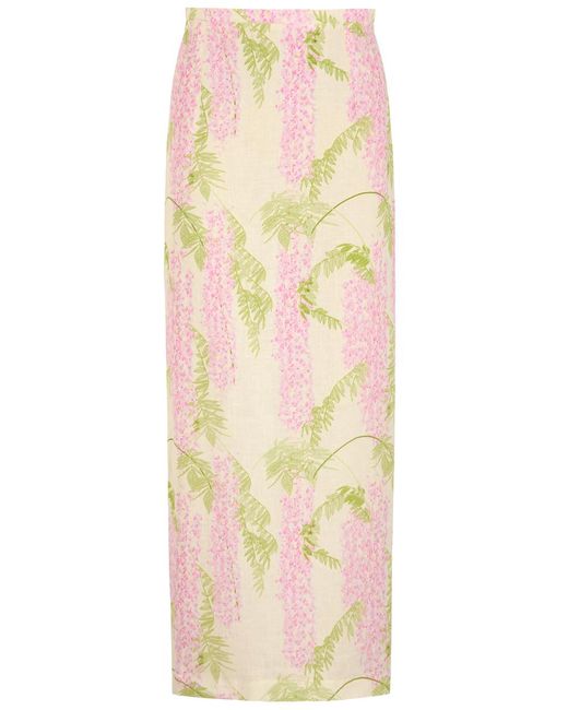 BERNADETTE Natural Norma Floral-Print Linen Maxi Skirt