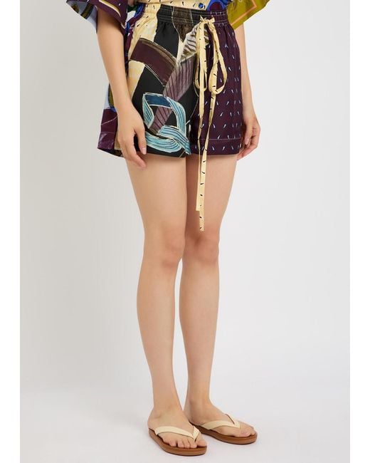 Otzio Red Printed Silk Shorts