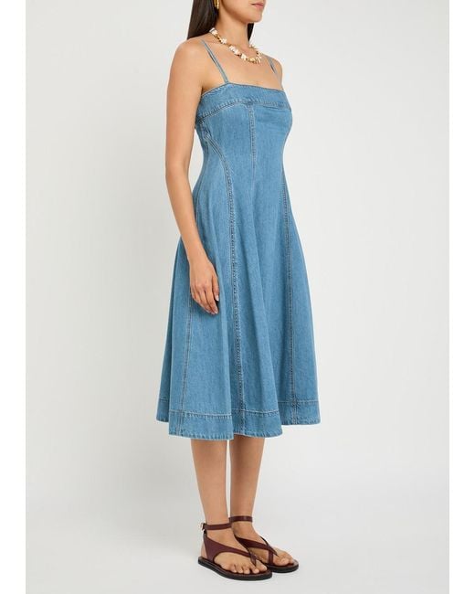 PAIGE Blue Pippa Panelled Denim Midi Dress