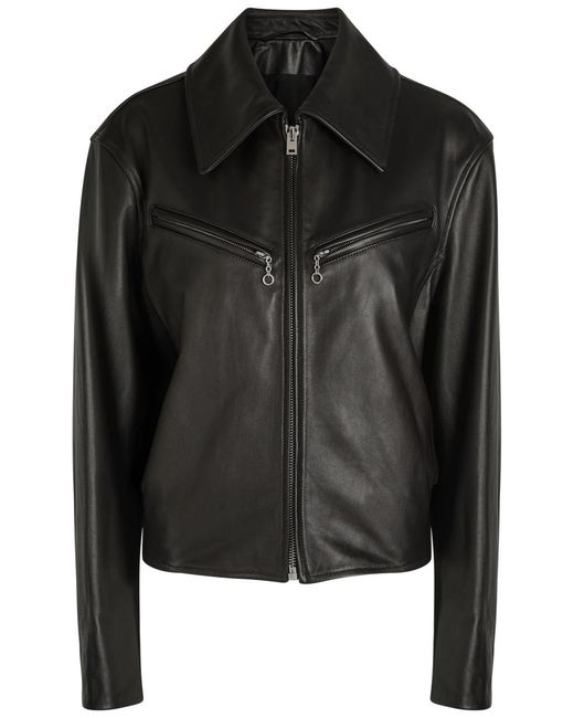 Lemaire Black Designer Leather Jacket Uk14