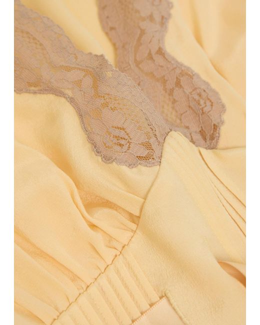 Rixo Metallic Marlice Lace-Trim Silk Midi Dress