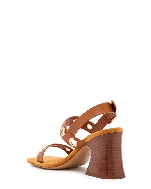Chloé Brown Janis 80 Eyelet-Embellished Leather Sandals
