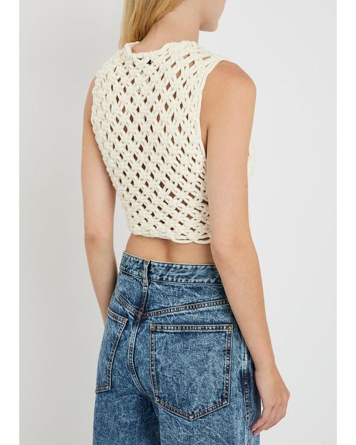 Alaïa Natural Knotted Cotton-Blend Crop Top