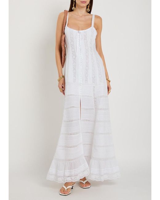 LoveShackFancy White Calyx Pintuck Cotton Maxi Dress