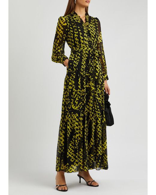 Diane von Furstenberg Green Olenna Printed Chiffon Maxi Dress