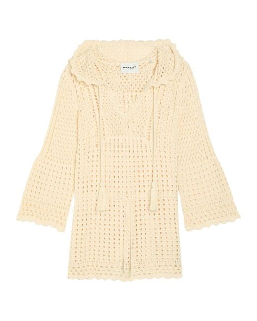 Isabel Marant Natural Zelnie Hooded Crochet-Knit Mini Dress