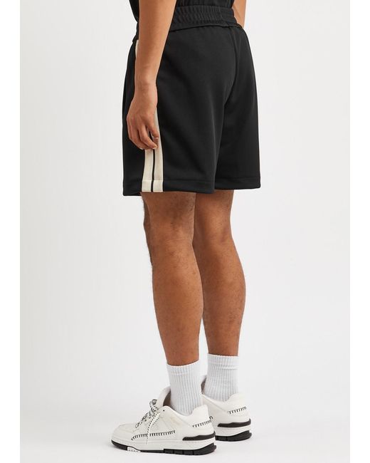Palm Angels Black Logo Striped Jersey Track Shorts for men