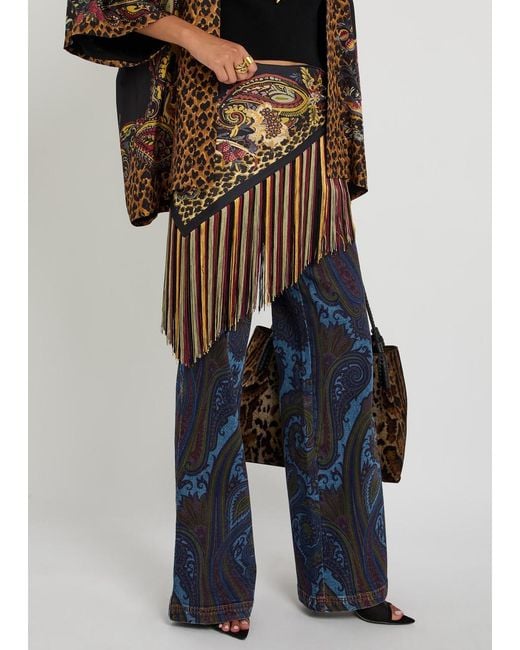 Etro Brown Printed Fringed Silk Scarf