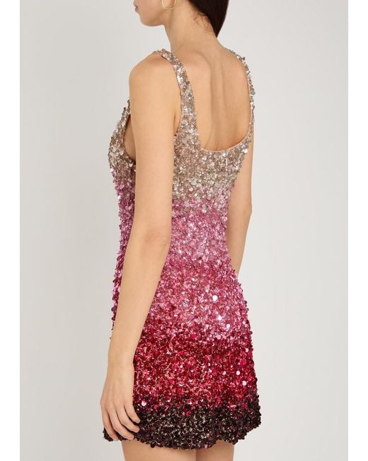 Alice + Olivia Red Eve Dégradé Sequin-Embellished Mini Dress