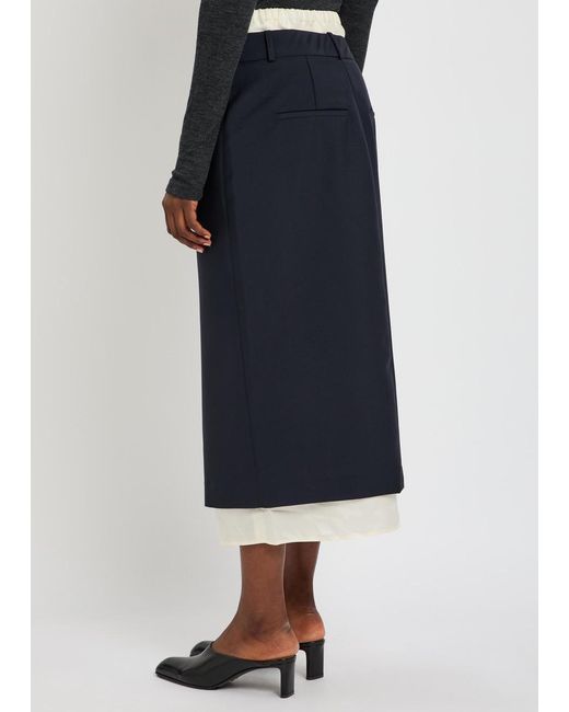 Rohe Blue Layered Wool Midi Skirt