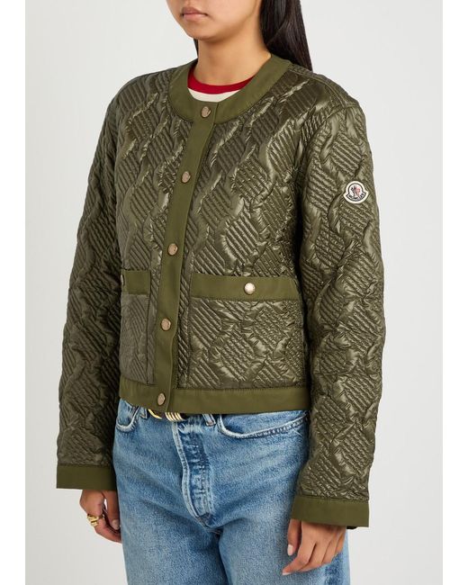 Moncler Green Libellule Quilted Geometric Nylon Jacket