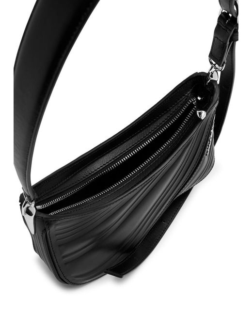 Mugler Black Spiral Curve 01 Small Leather Shoulder Bag