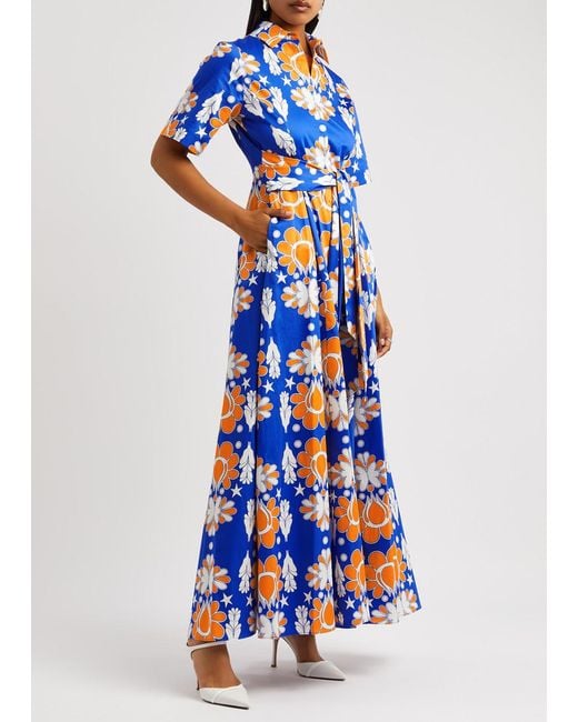 Borgo De Nor Blue Posie Printed Cotton Maxi Dress