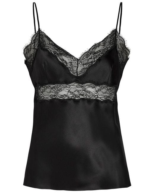 Nili Lotan Black Felicie Lace-Trim Silk Cami Top
