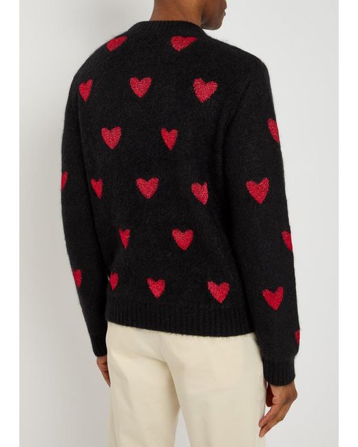 Valentino Garavani Blue Heart-Intarsia Metallic Brushed Knit Jumper for men