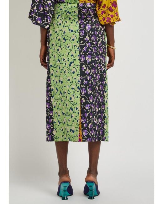LaDoubleJ Orange Pencil Floral-Jacquard Woven Midi Skirt
