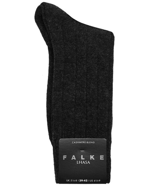 Falke Black Lhasa Ribbed Wool-Blend Socks for men