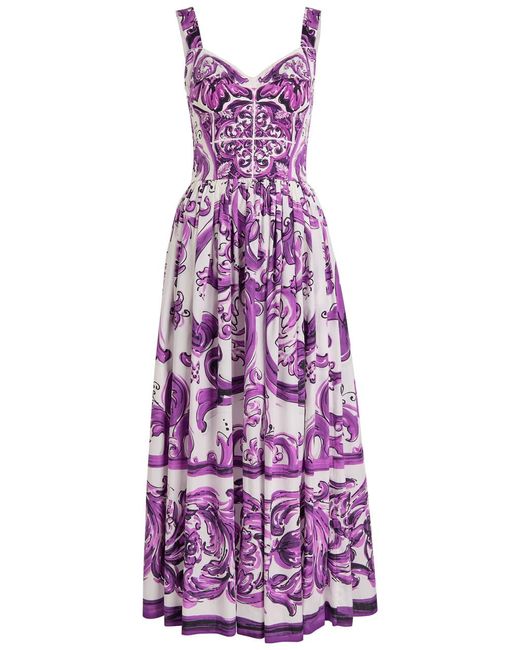 Dolce & Gabbana Purple Printed Cotton-Poplin Maxi Dress