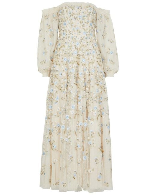 Needle & Thread Natural Posy Pirouette Floral-Embroidered Tulle Dress