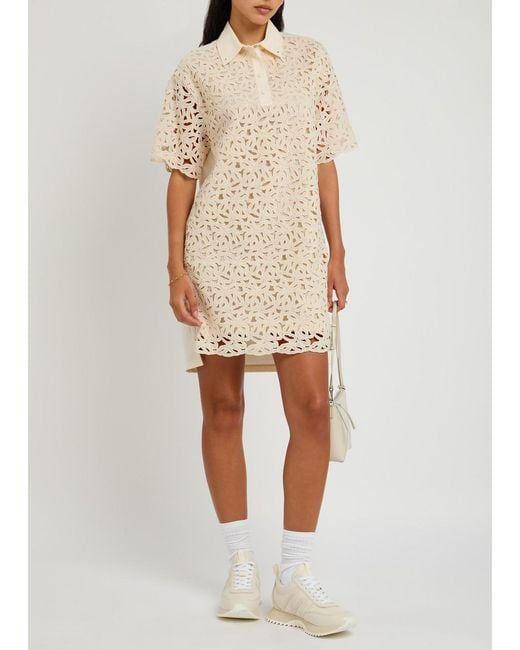 Moncler Natural Embroidered Cotton Mini Shirt Dress