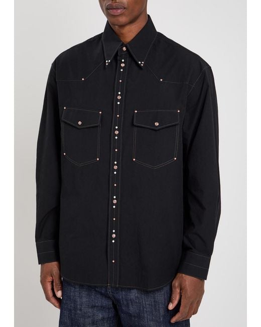 Lemaire Blue Stud-Embellished Cotton-Poplin Shirt for men