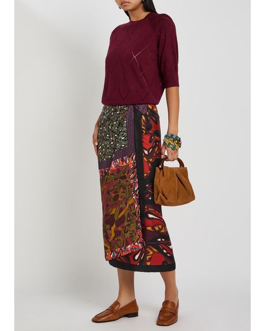 Dries Van Noten Multicolor Scarfy Printed Silk Midi Wrap Skirt