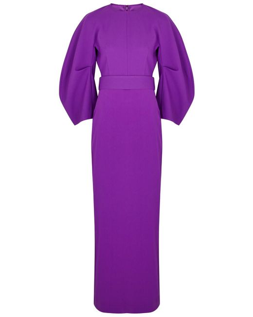 Solace London Purple London Allegra Puff-Sleeve Belted Maxi Dress