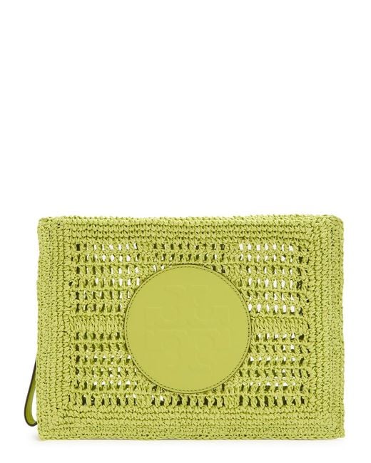 Tory Burch Yellow Ella Raffia Clutch