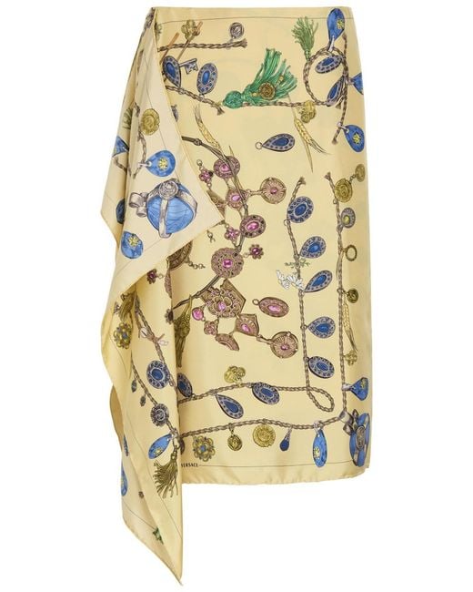 Versace Metallic Printed Silk-Twill Midi Skirt