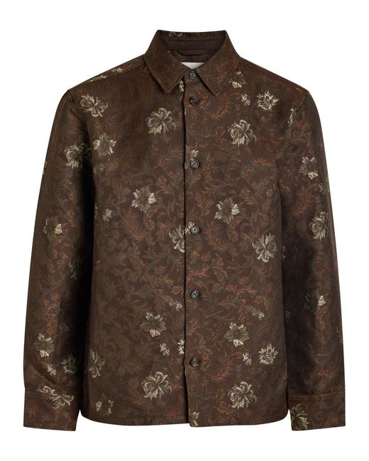 Les Deux Brown Kaleb Floral-Jacquard Woven Overshirt for men