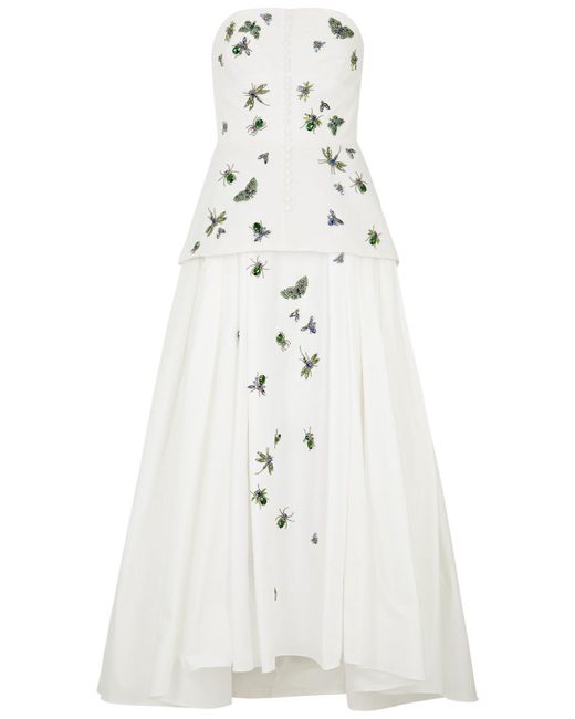Erdem White Embellished Strapless Faille Maxi Dress