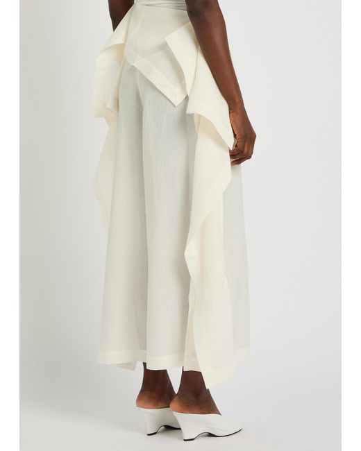 Issey Miyake White Draped Wide-Leg Paper-Blend Trousers