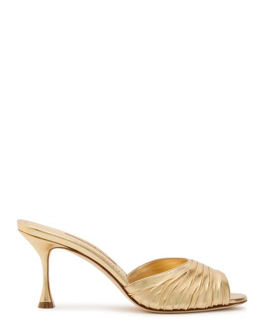 Manolo Blahnik Natural Pirua 70 Metallic Nappa Mules