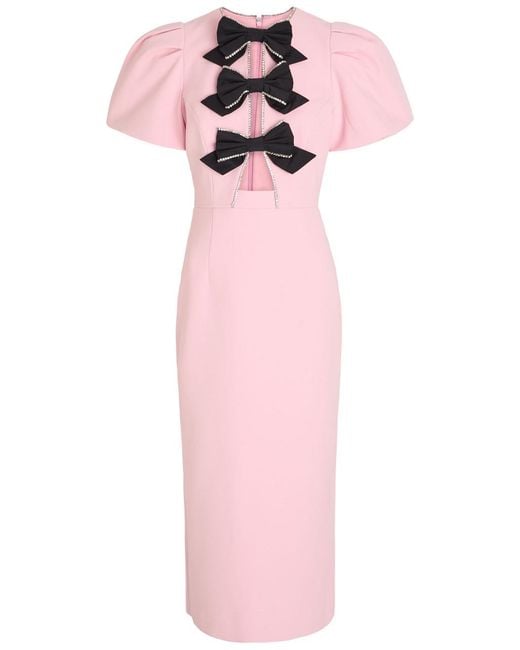 Rebecca Vallance Pink Nemy Bow-Embellished Crepe Midi Dress